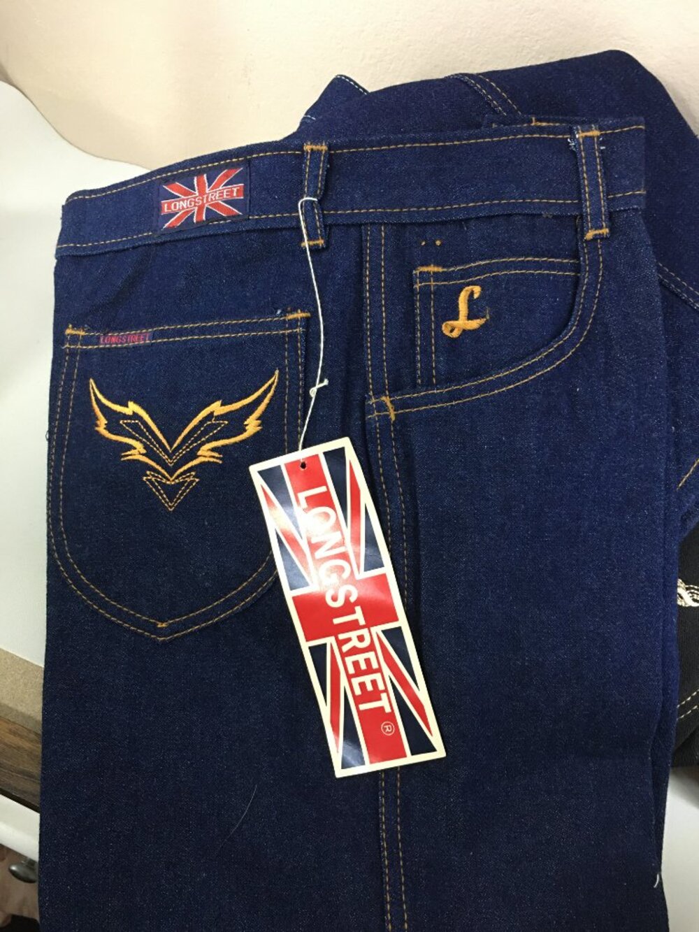 VINTAGE 70's Deadstock LONGSTREET High Waisted Flare Jeans Dark Wash 🕺🪩 - Picture 8 of 15
